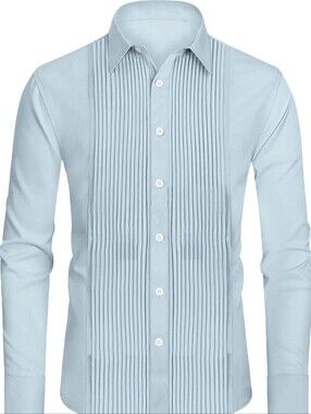 Amazon Light Blue Pleated Front Dress Shirt